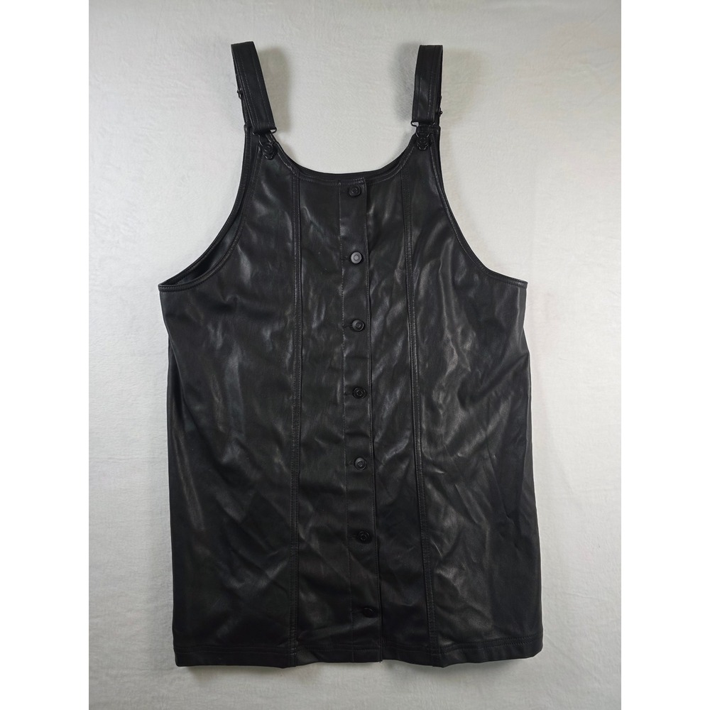 Faux Leather Pinafore Overall Dress Button Front XXL Black Goth Grunge Y2k